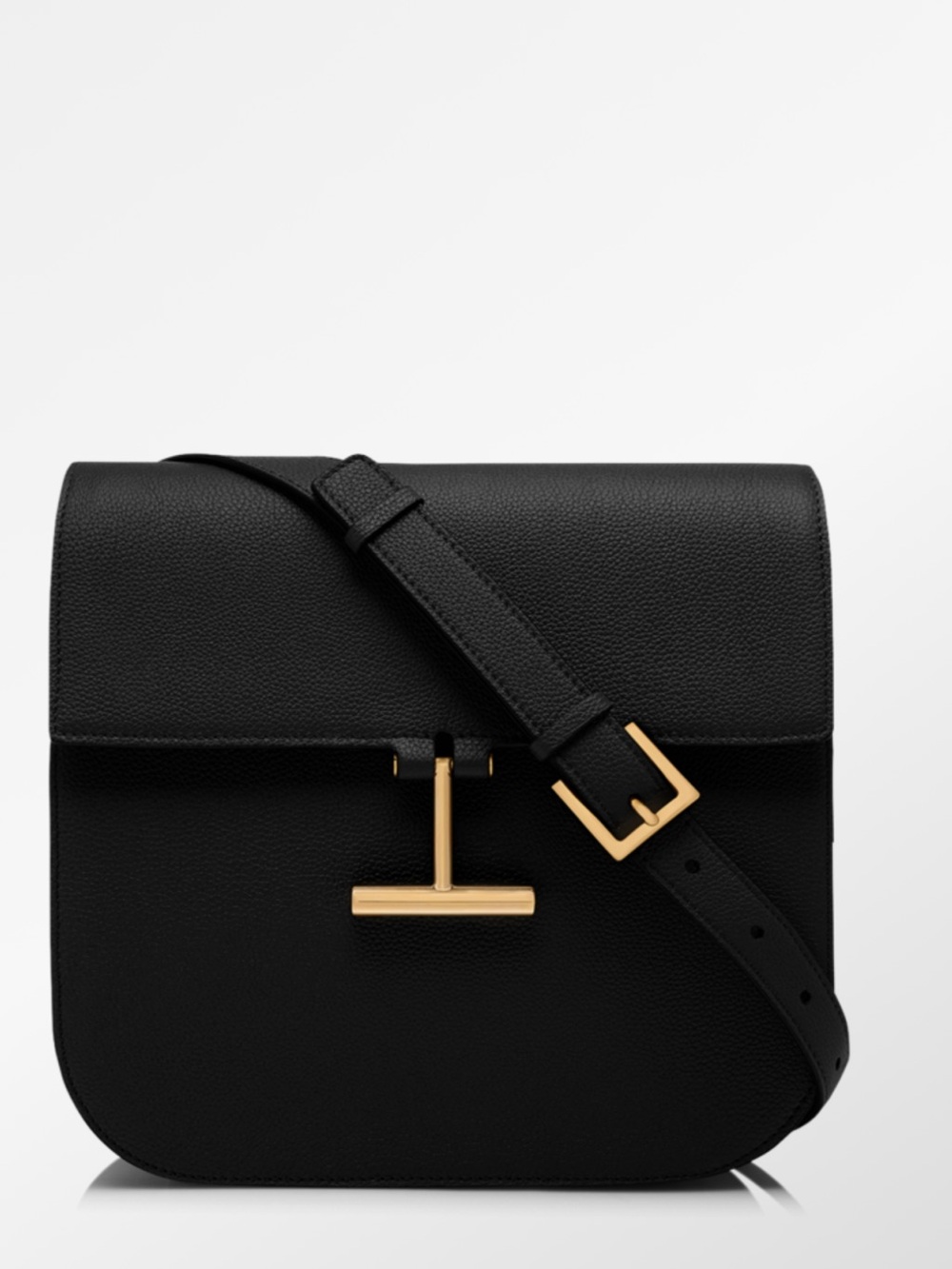 Tom Ford Black Leather Crossbody with Gold T-Bar